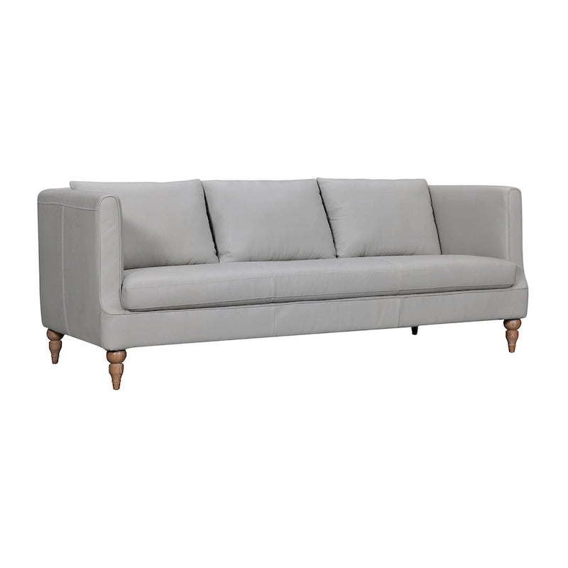 85 graues Ledersofa mit braunen Beinen