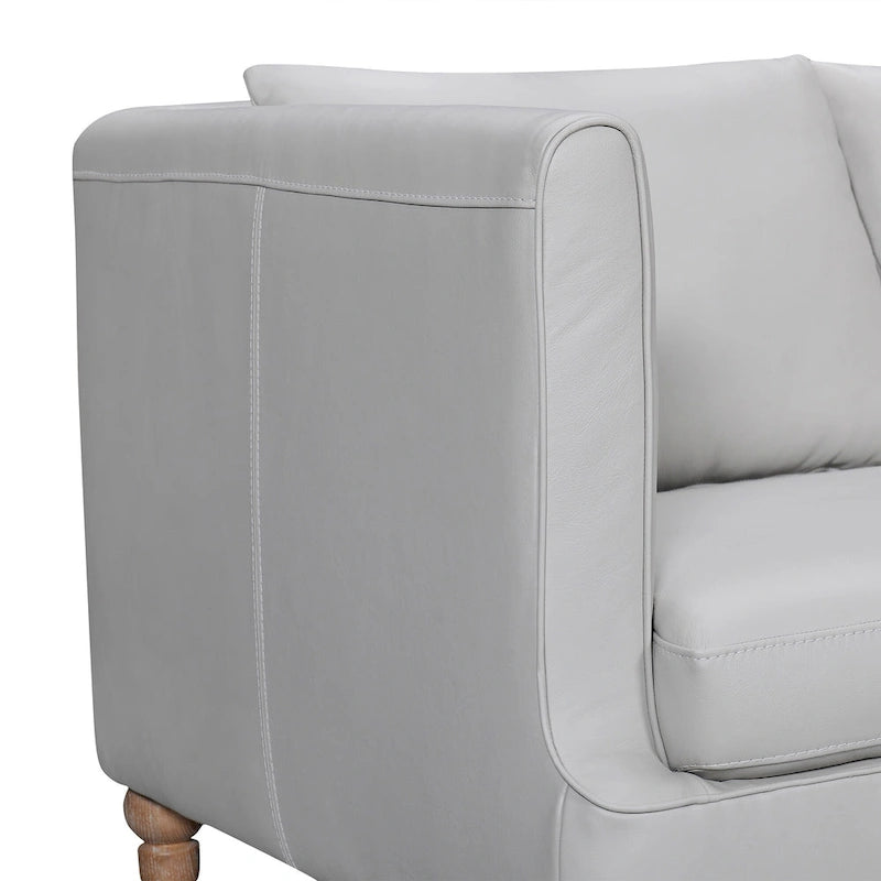 85 graues Ledersofa mit braunen Beinen