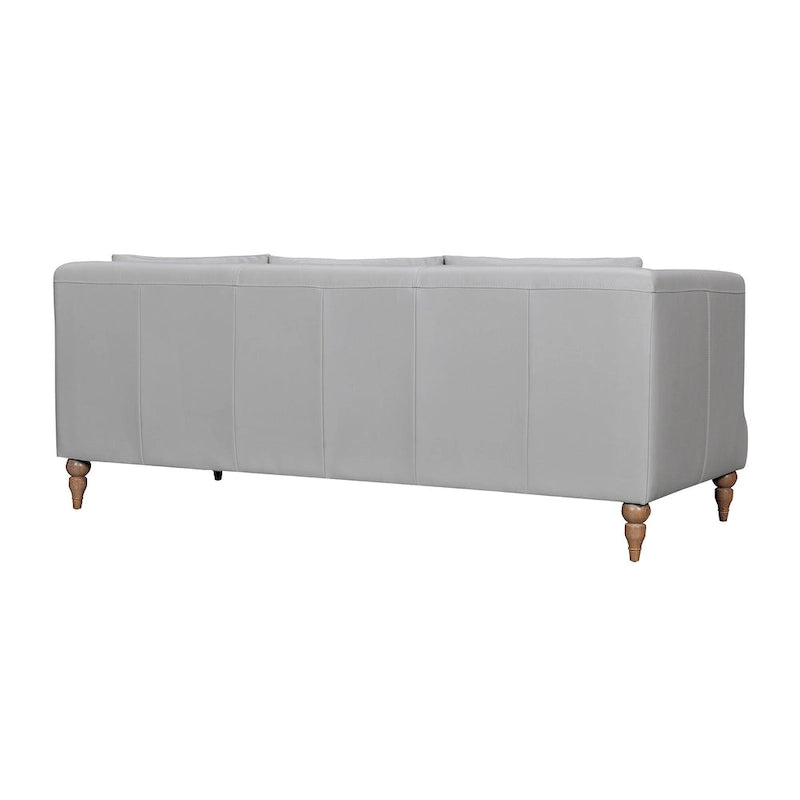 85 graues Ledersofa mit braunen Beinen