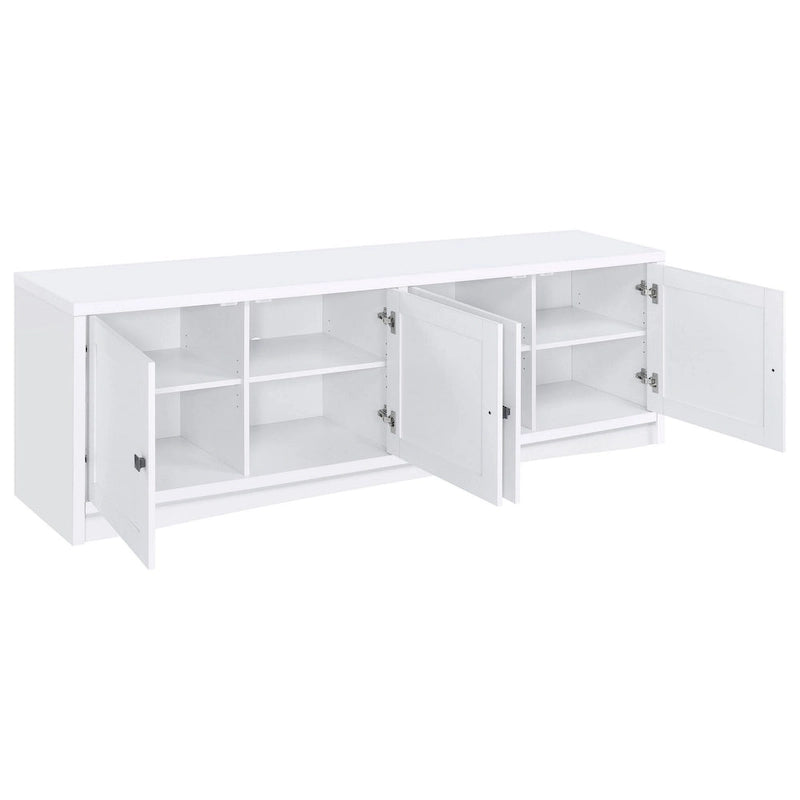 Meuble TV avec 4 portes, mélamine blanche, 78 pouces