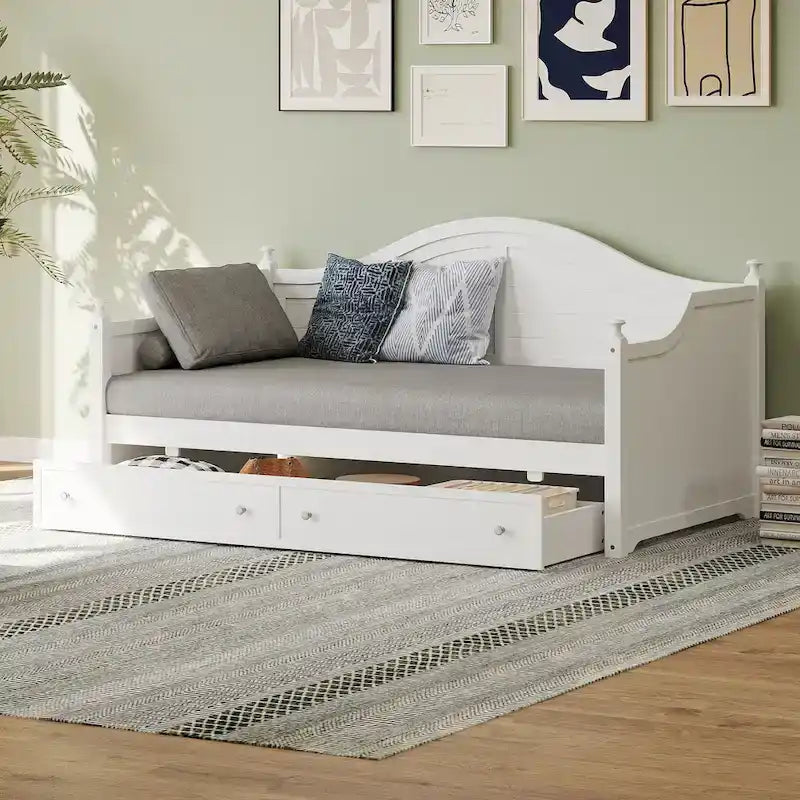 Holz-Tagesbett mit 2 Stauraumschubladen, Twin-Size-Plattformbett mit Stauraum - ausziehbares Tagesbett in Twin-Size mit ausklappbarem Gästebett, Schlafsofa