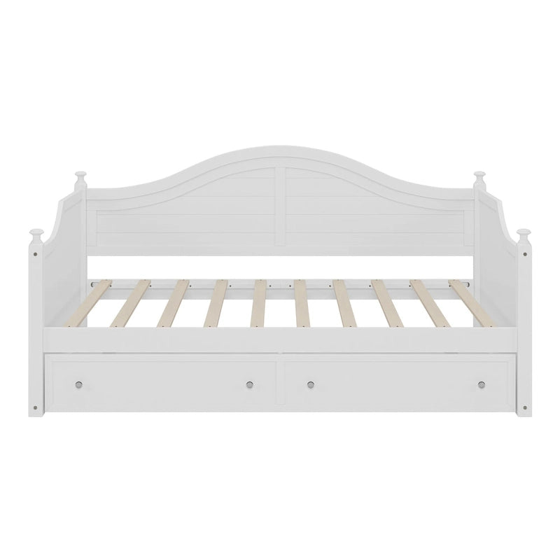 Holz-Tagesbett mit 2 Stauraumschubladen, Twin-Size-Plattformbett mit Stauraum - ausziehbares Tagesbett in Twin-Size mit ausklappbarem Gästebett, Schlafsofa
