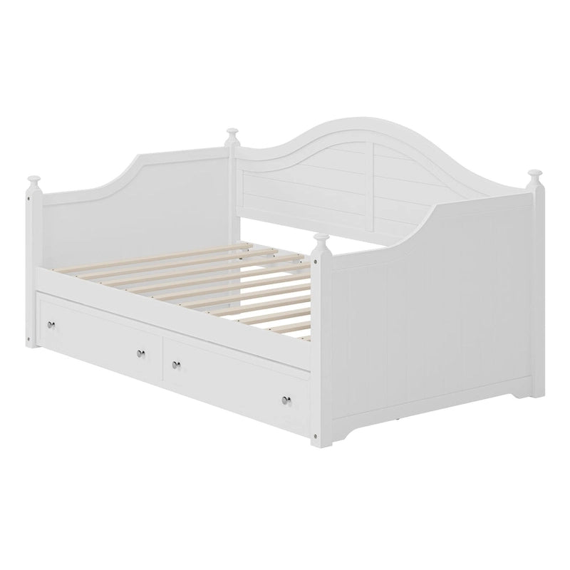 Holz-Tagesbett mit 2 Stauraumschubladen, Twin-Size-Plattformbett mit Stauraum - ausziehbares Tagesbett in Twin-Size mit ausklappbarem Gästebett, Schlafsofa