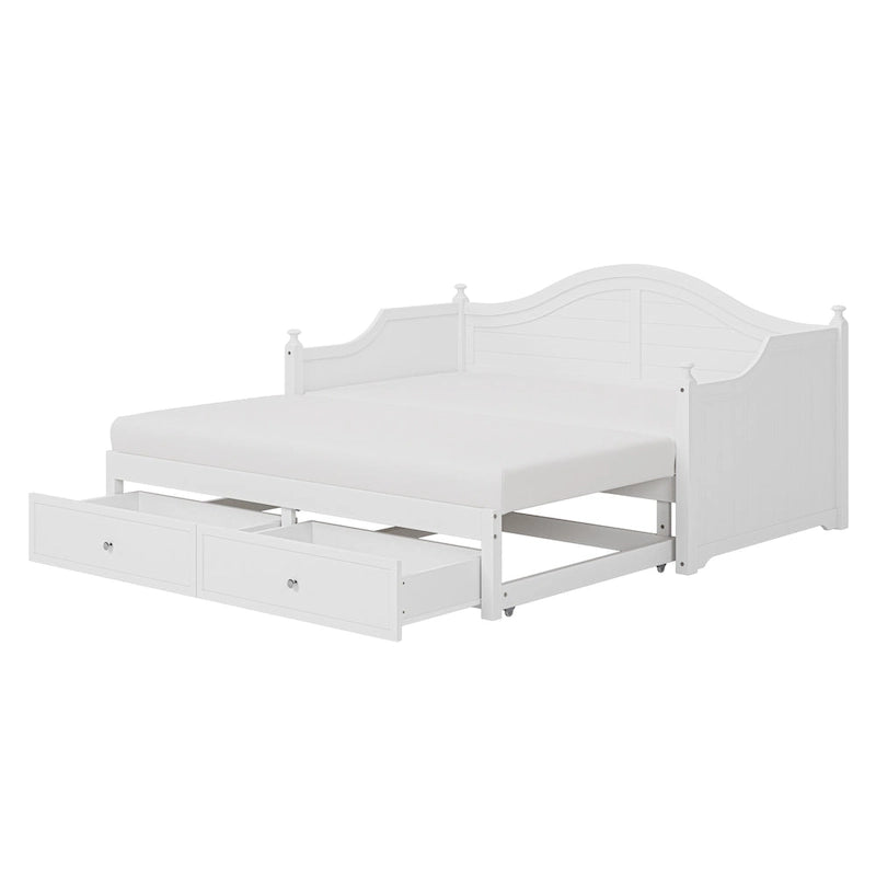 Holz-Tagesbett mit 2 Stauraumschubladen, Twin-Size-Plattformbett mit Stauraum - ausziehbares Tagesbett in Twin-Size mit ausklappbarem Gästebett, Schlafsofa