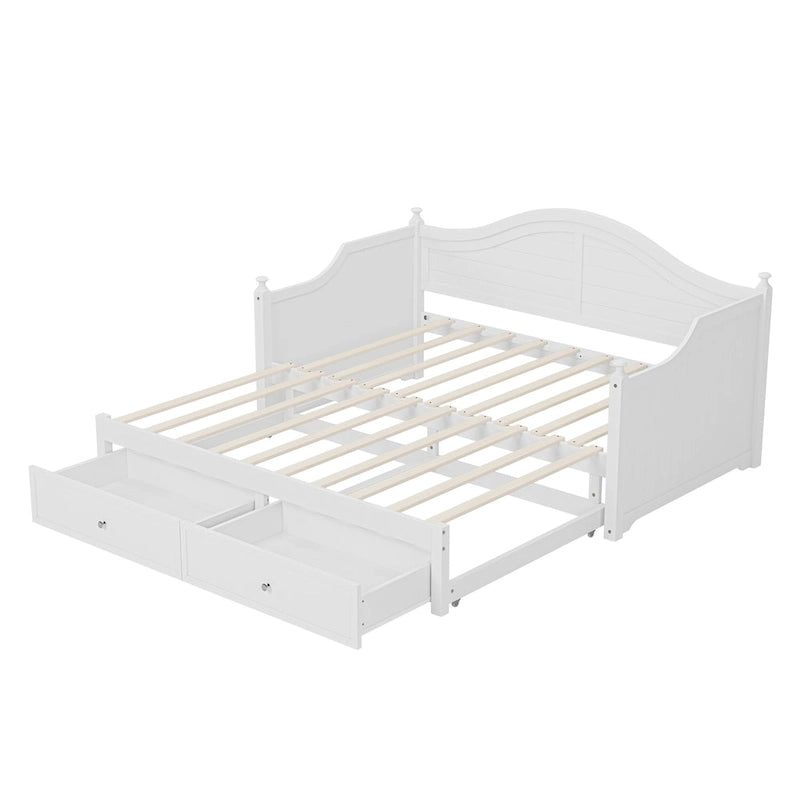 Holz-Tagesbett mit 2 Stauraumschubladen, Twin-Size-Plattformbett mit Stauraum - ausziehbares Tagesbett in Twin-Size mit ausklappbarem Gästebett, Schlafsofa