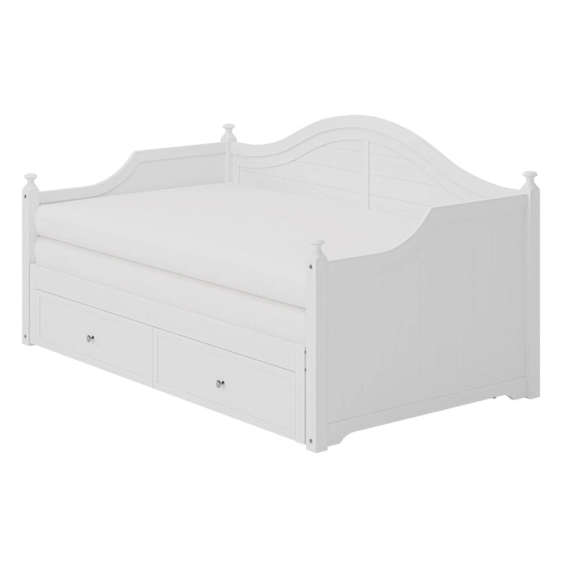 Holz-Tagesbett mit 2 Stauraumschubladen, Twin-Size-Plattformbett mit Stauraum - ausziehbares Tagesbett in Twin-Size mit ausklappbarem Gästebett, Schlafsofa