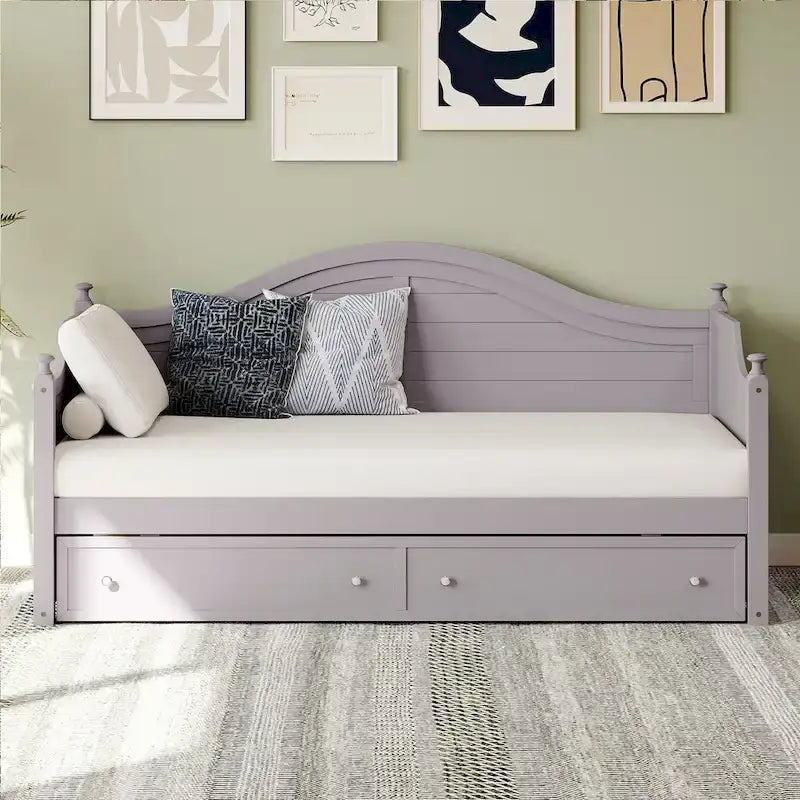 Holz-Tagesbett mit 2 Stauraumschubladen, Twin-Size-Plattformbett mit Stauraum - ausziehbares Tagesbett in Twin-Size mit ausklappbarem Gästebett, Schlafsofa