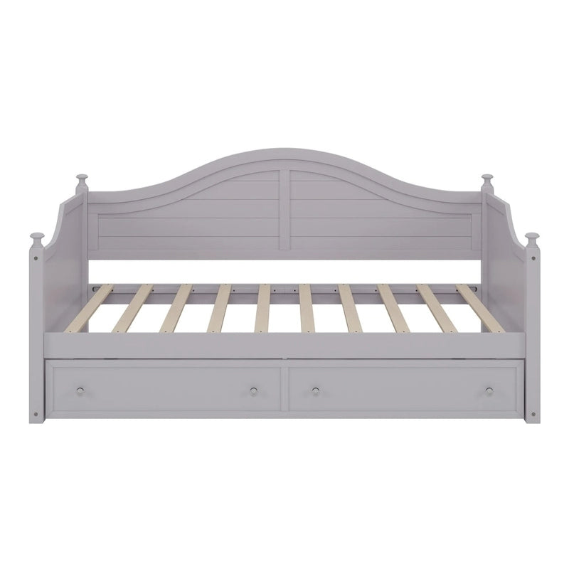 Holz-Tagesbett mit 2 Stauraumschubladen, Twin-Size-Plattformbett mit Stauraum - ausziehbares Tagesbett in Twin-Size mit ausklappbarem Gästebett, Schlafsofa