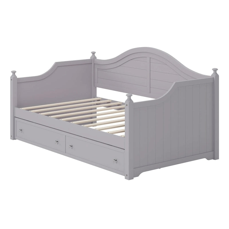 Holz-Tagesbett mit 2 Stauraumschubladen, Twin-Size-Plattformbett mit Stauraum - ausziehbares Tagesbett in Twin-Size mit ausklappbarem Gästebett, Schlafsofa