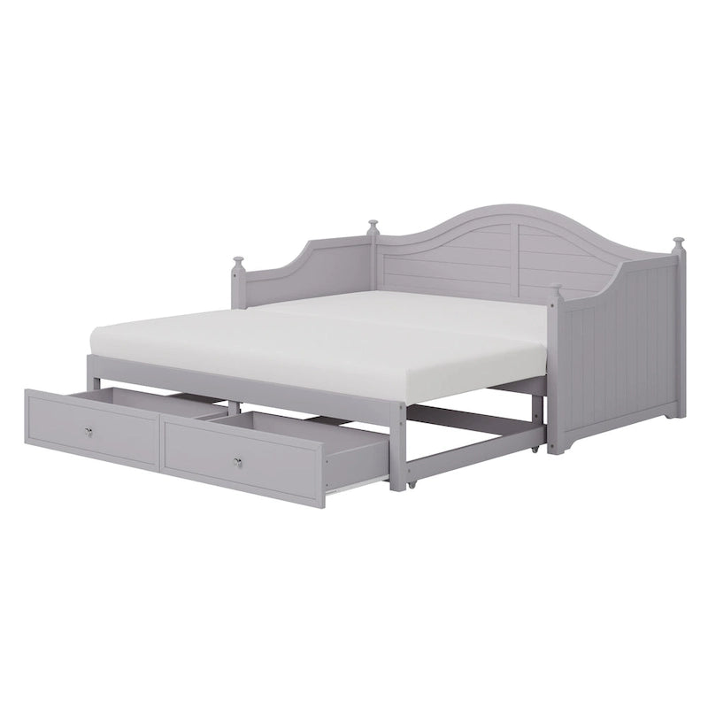 Holz-Tagesbett mit 2 Stauraumschubladen, Twin-Size-Plattformbett mit Stauraum - ausziehbares Tagesbett in Twin-Size mit ausklappbarem Gästebett, Schlafsofa