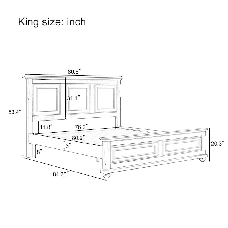 Weißes Plattformbett in Kingsize im traditionellen Stil aus Kiefernholz mit Holzlattenrost für das Schlafzimmer