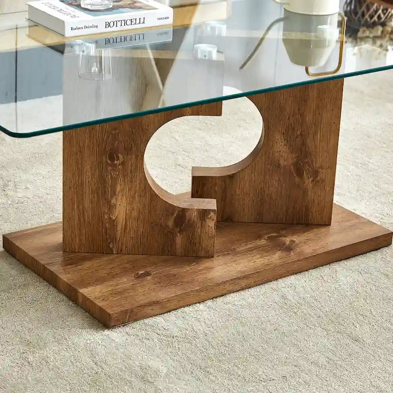 47.2 moderner rechteckiger Couchtisch mit Tischplatte aus gehärtetem Glas und MDF-Beinen