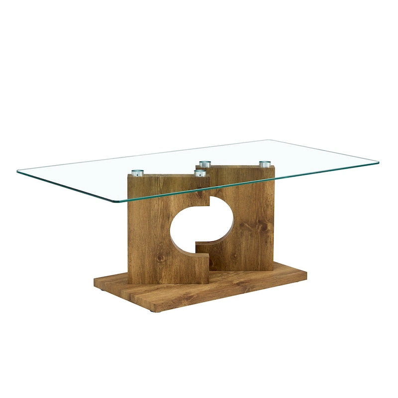 47.2 moderner rechteckiger Couchtisch mit Tischplatte aus gehärtetem Glas und MDF-Beinen