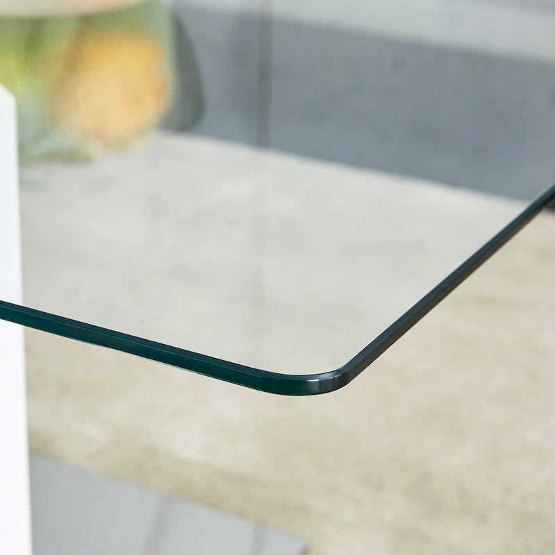 47.2 moderner rechteckiger Couchtisch mit Tischplatte aus gehärtetem Glas und MDF-Beinen