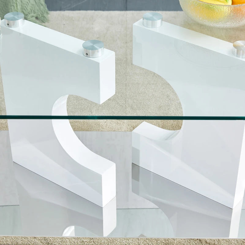 47.2 moderner rechteckiger Couchtisch mit Tischplatte aus gehärtetem Glas und MDF-Beinen