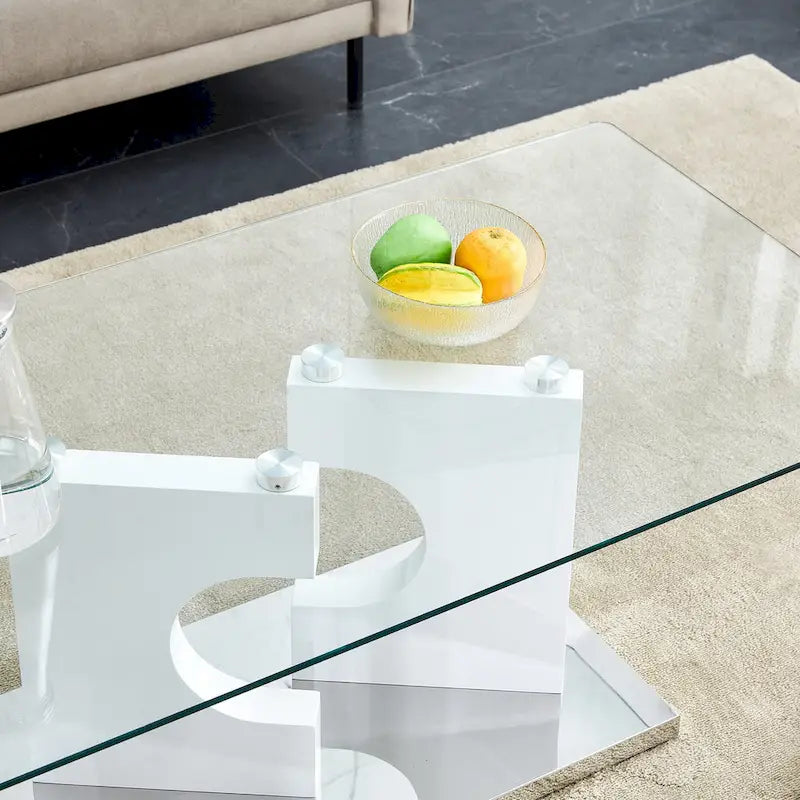 47.2 moderner rechteckiger Couchtisch mit Tischplatte aus gehärtetem Glas und MDF-Beinen