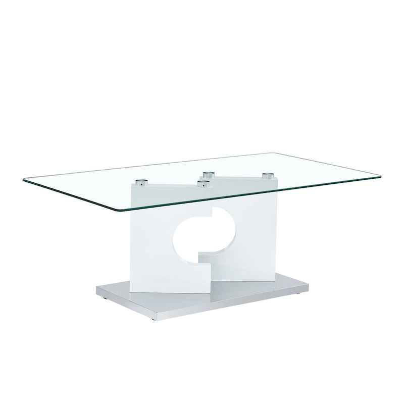 47.2 moderner rechteckiger Couchtisch mit Tischplatte aus gehärtetem Glas und MDF-Beinen