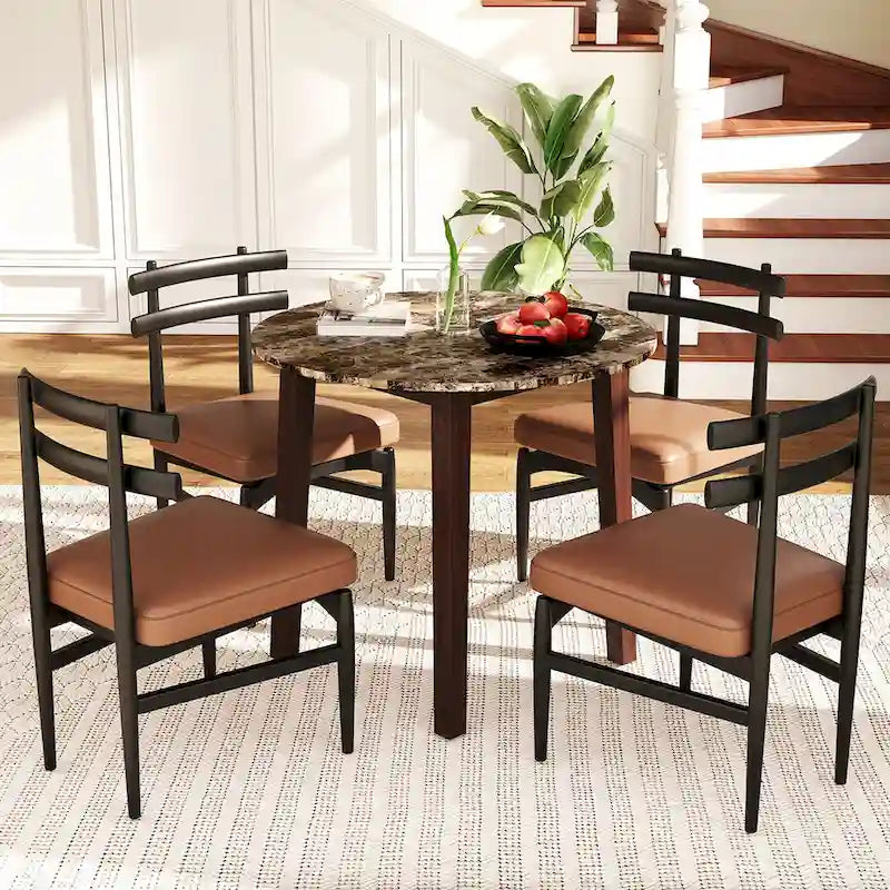 35 Kitchen Table Round Dining Table w/ Marble-textured Veneer