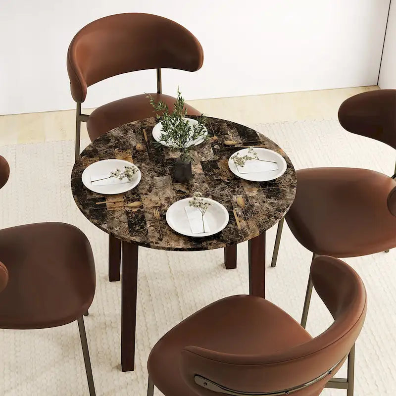 35 Kitchen Table Round Dining Table w/ Marble-textured Veneer