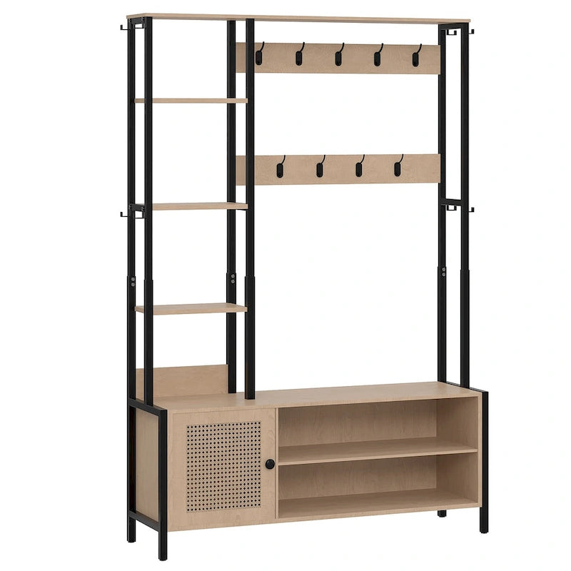 Hall Tree for Entryway, Coat Rack with Bench Shoe Storage, 5-in-1 Entryway Bench Coat Rack with 9 Hooks