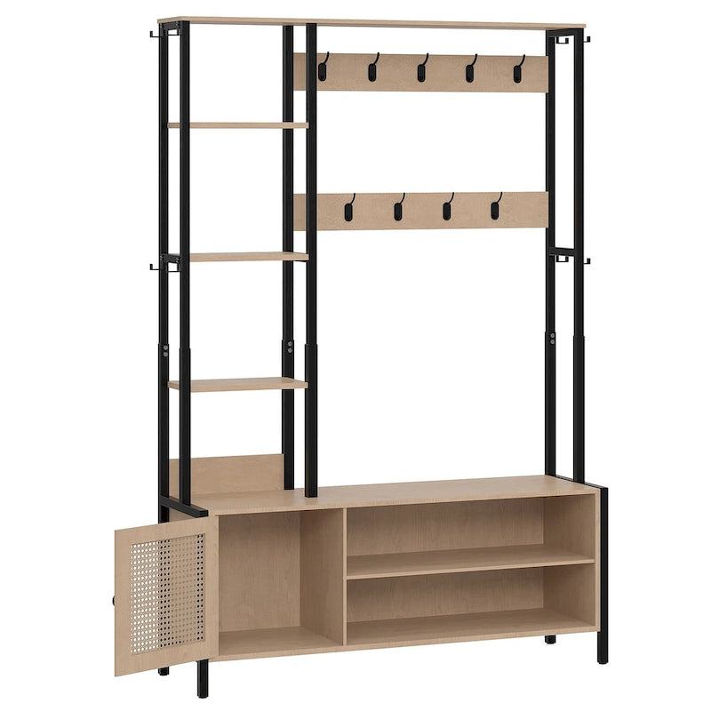 Hall Tree for Entryway, Coat Rack with Bench Shoe Storage, 5-in-1 Entryway Bench Coat Rack with 9 Hooks