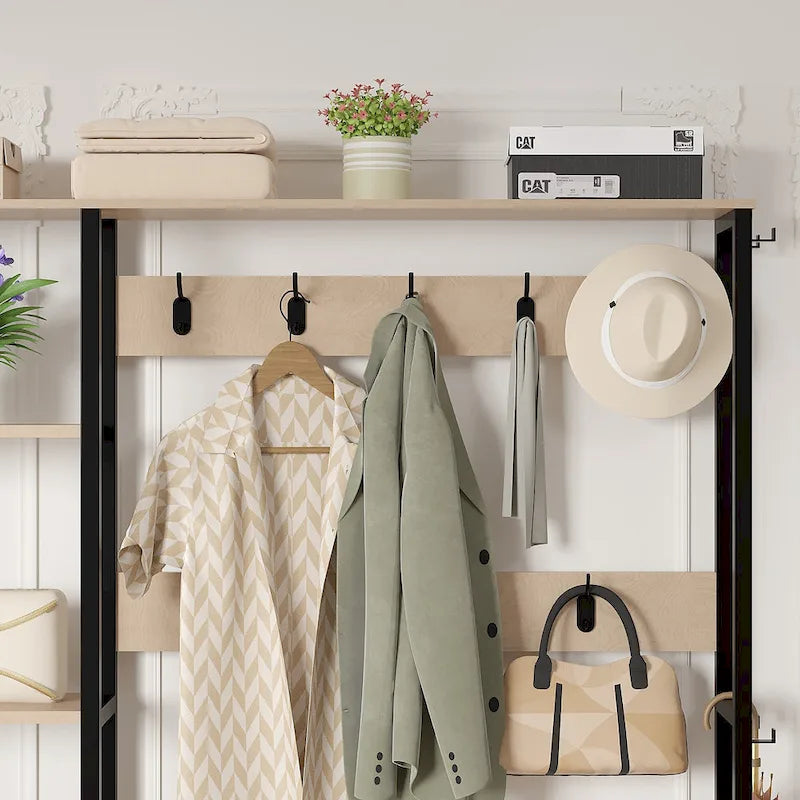 Hall Tree for Entryway, Coat Rack with Bench Shoe Storage, 5-in-1 Entryway Bench Coat Rack with 9 Hooks
