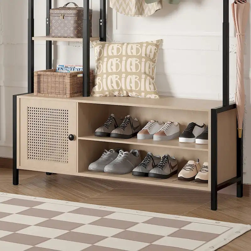 Hall Tree for Entryway, Coat Rack with Bench Shoe Storage, 5-in-1 Entryway Bench Coat Rack with 9 Hooks