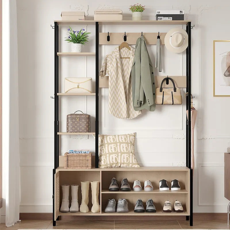 Hall Tree for Entryway, Coat Rack with Bench Shoe Storage, 5-in-1 Entryway Bench Coat Rack with 9 Hooks