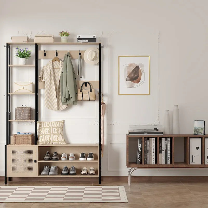 Hall Tree for Entryway, Coat Rack with Bench Shoe Storage, 5-in-1 Entryway Bench Coat Rack with 9 Hooks