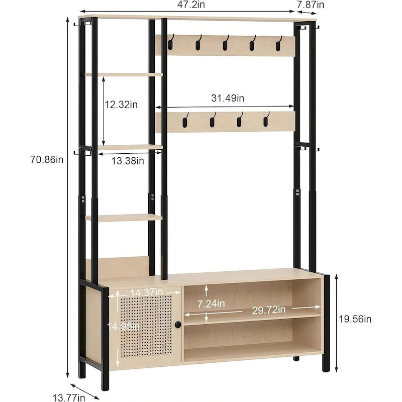 Hall Tree for Entryway, Coat Rack with Bench Shoe Storage, 5-in-1 Entryway Bench Coat Rack with 9 Hooks