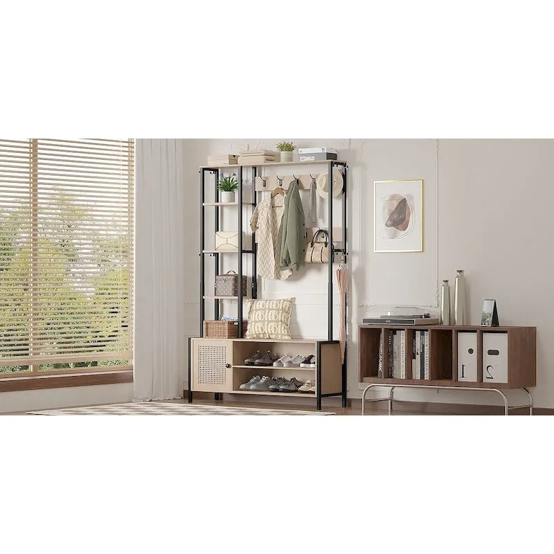 Hall Tree for Entryway, Coat Rack with Bench Shoe Storage, 5-in-1 Entryway Bench Coat Rack with 9 Hooks