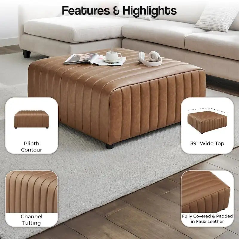 Quadratischer Couchtisch/Hocker aus Kunstleder