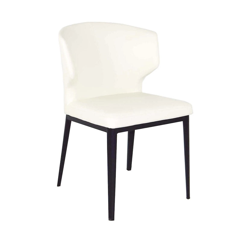 Moderner Esszimmerstuhl im Mid-Century-Stil aus Kunstleder mit hoher Rückenlehne und Flügeln