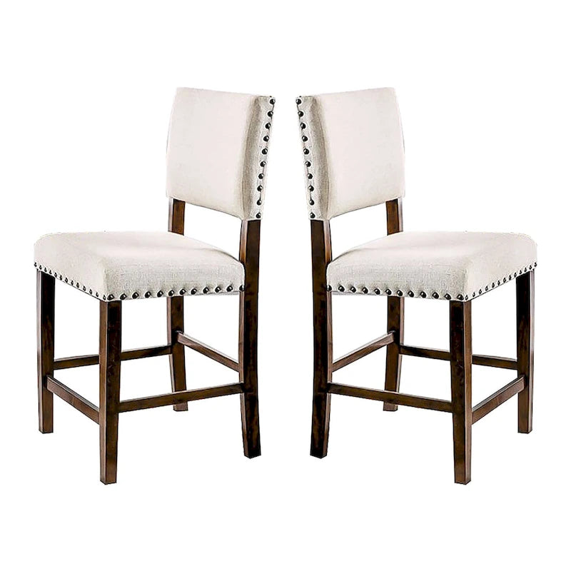 Ensemble de 2 chaises de salle à manger marron, cerisier et ivoire, avec bordure cloutée