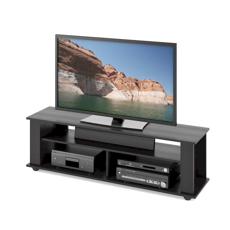 Meuble TV noir en bois, pour téléviseurs jusqu’à 75