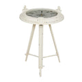 Table d'appoint en métal avec horloge et plateau en verre transparent (blanc ou noir)
