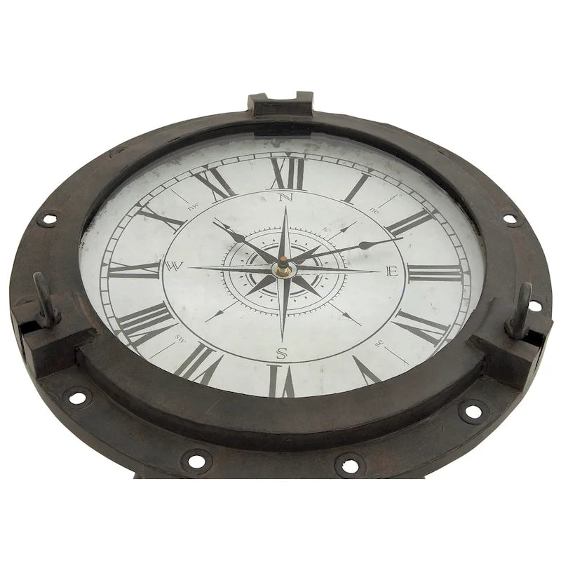 Table d'appoint en métal avec horloge et plateau en verre transparent (blanc ou noir)