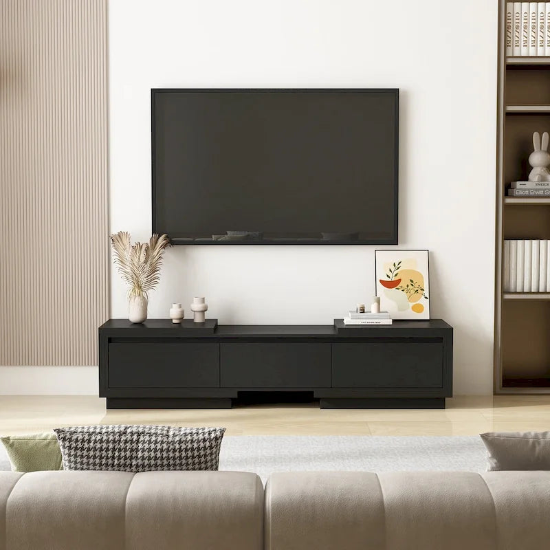 Moderner ausziehbarer TV-Schrank mit 3 Schubladen, weiß/schwarz, 65.4-106.3