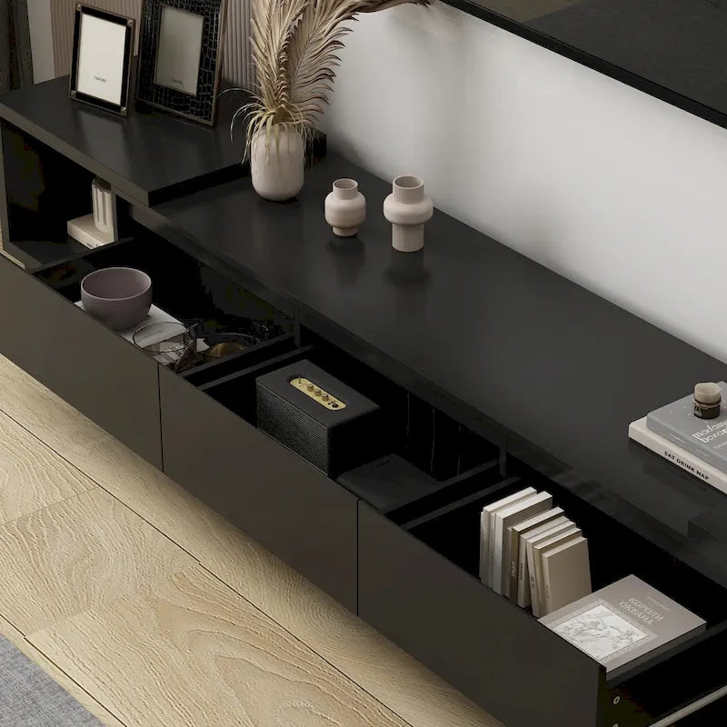 Moderner ausziehbarer TV-Schrank mit 3 Schubladen, weiß/schwarz, 65.4-106.3