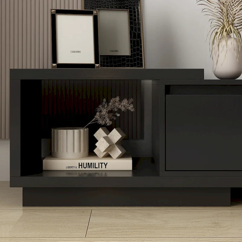 Moderner ausziehbarer TV-Schrank mit 3 Schubladen, weiß/schwarz, 65.4-106.3