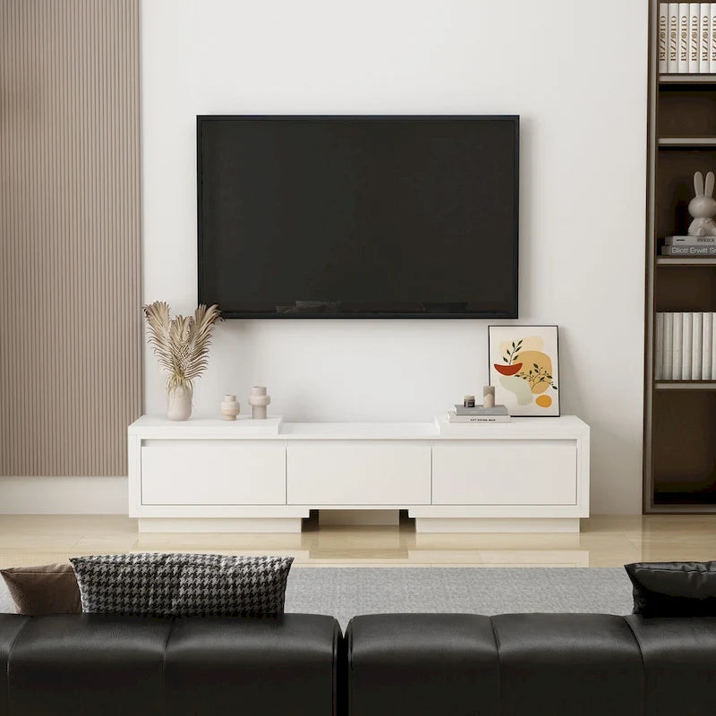 Moderner ausziehbarer TV-Schrank mit 3 Schubladen, weiß/schwarz, 65.4-106.3