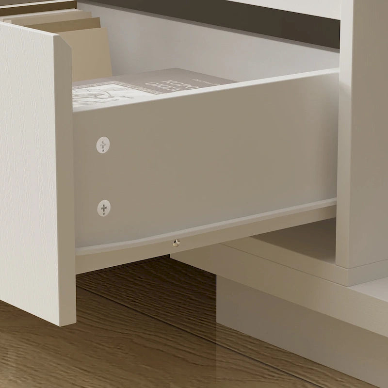 Moderner ausziehbarer TV-Schrank mit 3 Schubladen, weiß/schwarz, 65.4-106.3