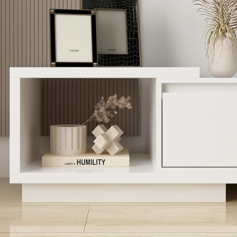 Moderner ausziehbarer TV-Schrank mit 3 Schubladen, weiß/schwarz, 65.4-106.3