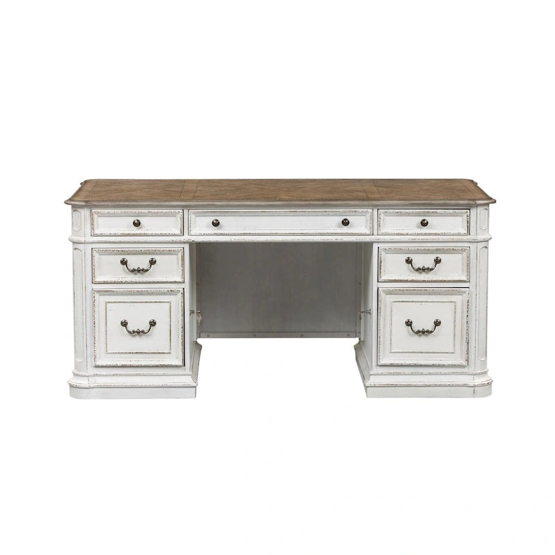 Distressed white faux-antique desk with bark-like texture