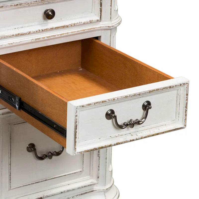 Distressed white faux-antique desk with bark-like texture