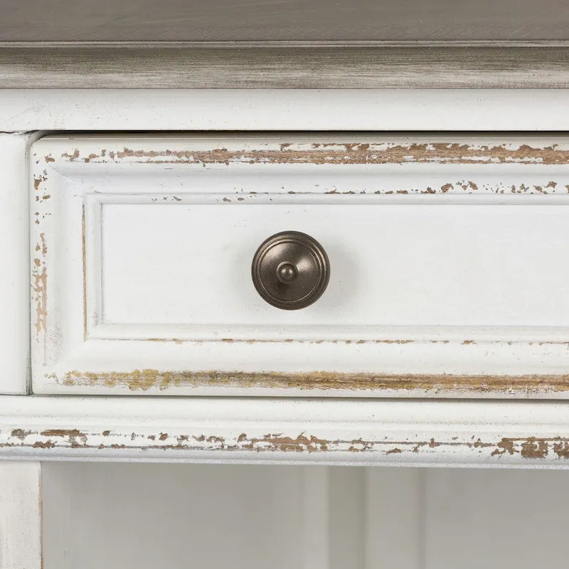 Distressed white faux-antique desk with bark-like texture