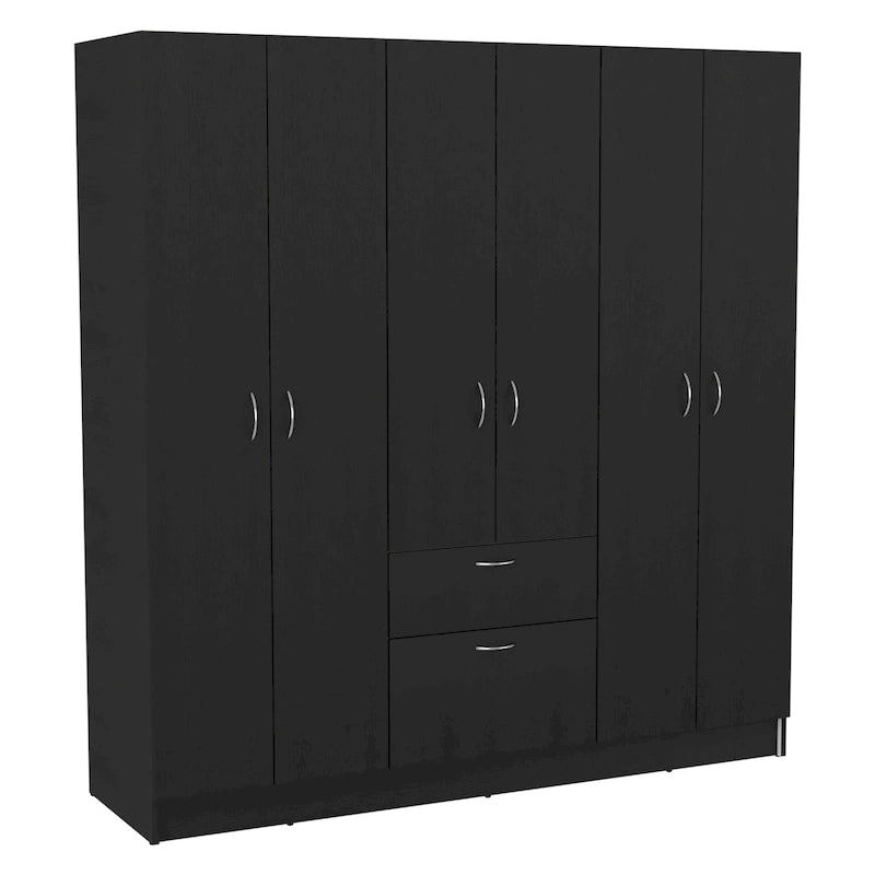 Kleiderschrank mit sechs Türen, sieben Innenregalen, einer Schublade und Kleiderstange - N/A