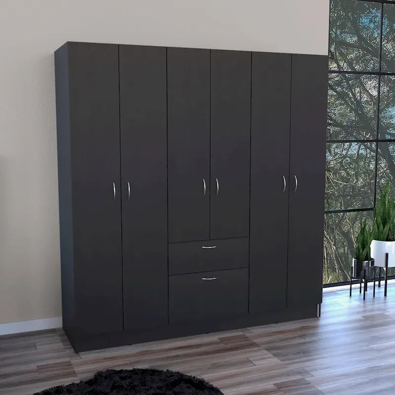Mitu Six Doors Armoire, Seven Interior Shelves, One Drawer, Hanging Rod - N/A