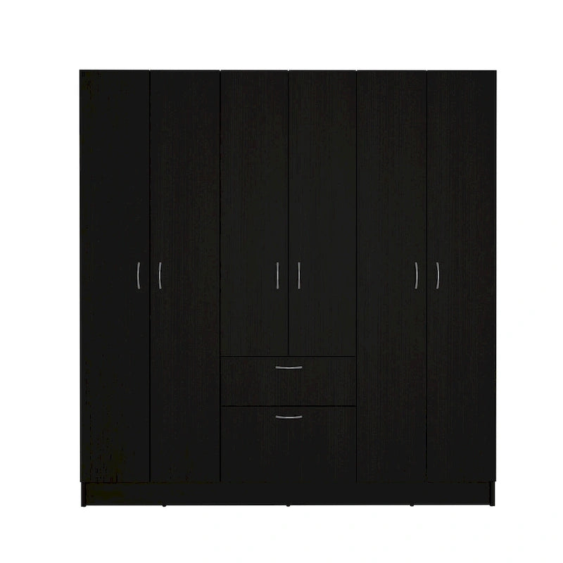Armoire à six portes, sept étagères intérieures, un tiroir, une tringle - N/A