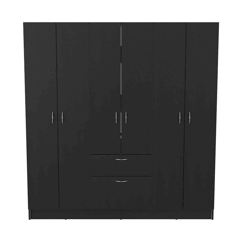 Armoire à six portes, sept étagères intérieures, un tiroir, une tringle - N/A